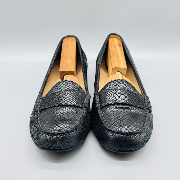 Vionic Shoes Women 7 Black Leather Larrun Loafer Snakeprint Slip On Arch Support - Picture 3 of 10